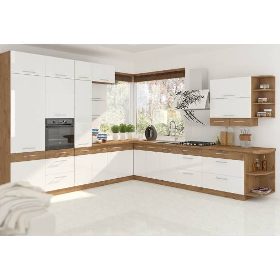Küchenblock L-Form WHITE DREAM Weiß Hochglanz
